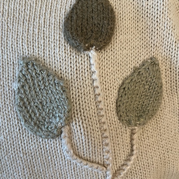 Vintage Cos Cob 3D Leaf Appliqué Knit Top Padded Shoulders Cream Grandmacore - Picture 5 of 5